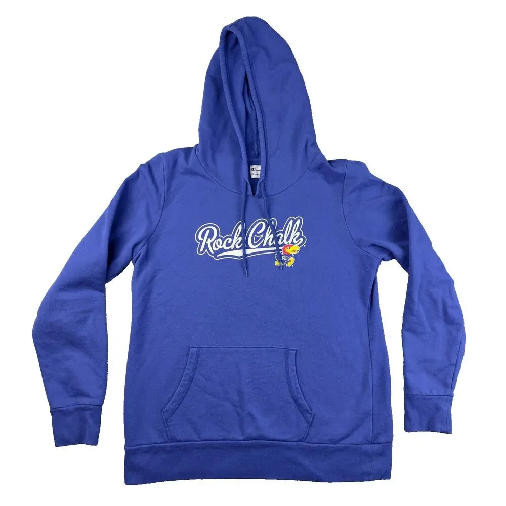 Champion KU Kansas Jayhawks Hoodie Womens Extra Large Blue Pullover Rock Chalk - Picture 1 of 10